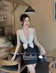 Đầm TK Ngắn Cổ V Khoét Sâu Đính Nơ