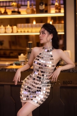 Đầm TK Ngắn Body Cổ Yếm Đính Kim Sa