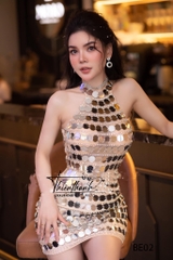 Đầm TK Ngắn Cổ Yếm Tráng Gương