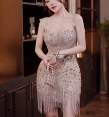 Đầm Tk Hai Dây Ngắn Tua Rua Đính Đá