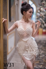 Đầm TK Dây Ngắn Đính Kết Ngọc Trai Tua Rua