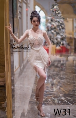Đầm TK Dây Ngắn Đính Kết Ngọc Trai Tua Rua