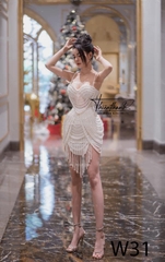 Đầm TK Dây Ngắn Đính Kết Ngọc Trai Tua Rua