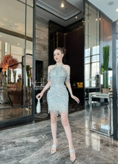Đầm TK Ngắn Yếm Đính Kim Sa Vai Rơi