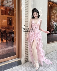 Đầm TK Thêu Hoa Đuôi Tôm Cổ Yếm Có Mút Ngực