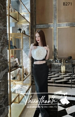 Set TK Dài Áo Ống Kết Hoa Hồng Mix Chân Váy Dài Suông