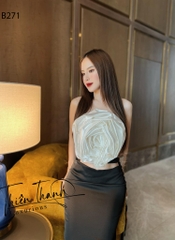 Set TK Dài Áo Ống Kết Hoa Hồng Mix Chân Váy Dài Suông