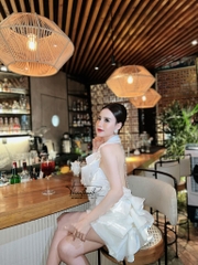 Đầm TK Ngắn Tơ Xếp Tầng Dây Đá