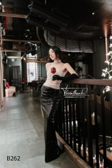 Đầm TK Dài Cúp Ngực Đính Đá Phối Dây Chéo