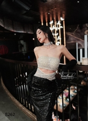 Đầm TK Dài Cúp Ngực Đính Đá Phối Dây Chéo