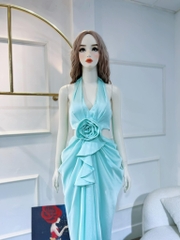 Đầm TK Dài Khoét Eo Hoa Hồng Xẻ Tà