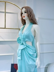 Đầm TK Dài Khoét Eo Hoa Hồng Xẻ Tà