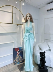 Đầm TK Dài Khoét Eo Hoa Hồng Xẻ Tà