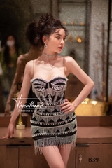 Đầm TK Ngắn Cúp Ngực Đính Đá Tua Rua Mũi Nhọn