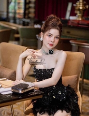 Đầm TK Ngắn Cúp Ngực Phối Lông Vũ