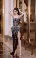 Đầm TK Hai Dây Dài Xẻ Tà Đính Kết Tua Rua