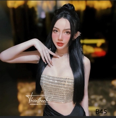 Đầm TK Dài Hai Dây Khoét Bụng Đính Đá Xe Tà
