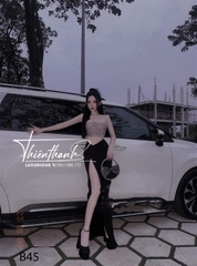 Đầm TK Dài Hai Dây Khoét Bụng Đính Đá Xe Tà
