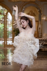 Đầm Tk Hai Dây Ngắn Lông Vũ Kèm Nơ
