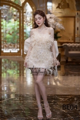 Đầm Tk Hai Dây Ngắn Lông Vũ Kèm Nơ