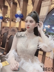 Đầm TK Ngắn Dài Tay Lông Vũ Khoét Ngực