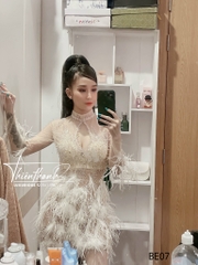 Đầm TK Ngắn Dài Tay Lông Vũ Khoét Ngực