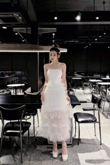 Đầm TK Dài Trắng Hai Dây Tầng