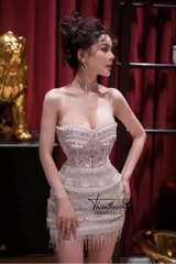 Đầm TK Ngắn Cúp Ngực Đính Đá Tua Rua Mũi Nhọn