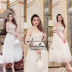 Đầm TK Dài Công Chúa Hai Dây Dáng Xoè Đính Cườm