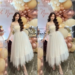 Đầm TK Dài Công Chúa Hai Dây Dáng Xoè Đính Cườm