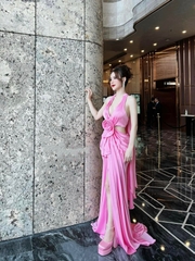 Đầm TK Dài Khoét Eo Hoa Hồng Xẻ Tà