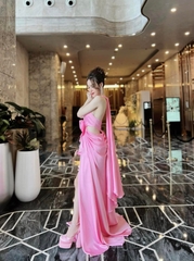 Đầm TK Dài Khoét Eo Hoa Hồng Xẻ Tà