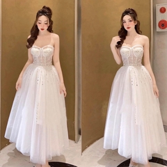 Đầm TK Dài Dáng Xoè Cúp Ngực Đính Đá