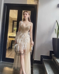 Đầm TK 2 Dây Dài Body Kết Lông Đính Đá