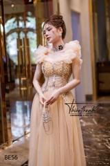 Đầm TK 2 Dây Dài Dáng Xoè Phối Nhún Phồng Đính Kết