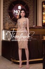 Đầm TK Body Đính Đá Cườm Phối Tay Rua Tua