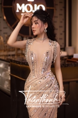 Đầm TK Body Đính Đá Cườm Phối Tay Rua Tua