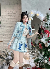 Set QCCC LV Ngắn Áo Dạ Phối Chân Váy Xoè