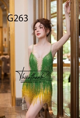 Đầm TK Ngắn Hai Dây Khoét Ngực Kết Tua Rua