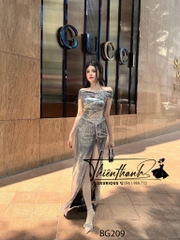 Đầm TK Dài Body Kim Sa Trễ Vai Xẻ Tà