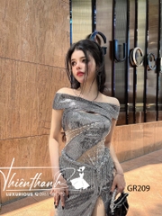Đầm TK Dài Body Kim Sa Trễ Vai Xẻ Tà