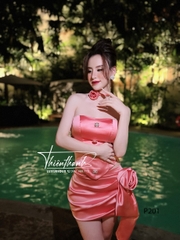 Set TK Váy Ngắn Hoa Hồng Kèm Dây
