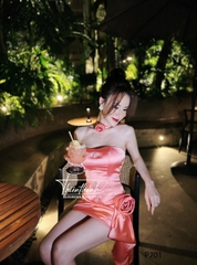 Set TK Váy Ngắn Hoa Hồng Kèm Dây