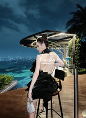 Đầm TK Ngắn Tơ Xếp Tầng Dây Đá