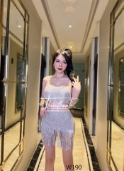Set TK Ngắn Áo Ống Kim Sa Mix Chân Váy Kim Sa Tua Rua Dây Cột