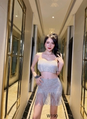 Set TK Ngắn Áo Ống Kim Sa Mix Chân Váy Kim Sa Tua Rua Dây Cột