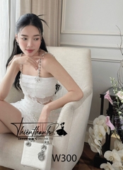 Set Ngắn Bèo Tầng Hai Dây Trắng