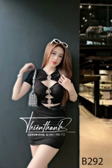 Đầm TK Ngắn Body Đen Khoét Ngực Hở Eo
