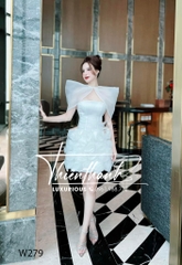 Đầm Ngắn Cúp Ngực Kết Hoa Hồng 3D Kèm Khoác Vai