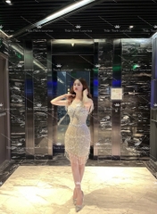 Đầm TK Ngắn Ôm Body Đính Kết Tua Rua
